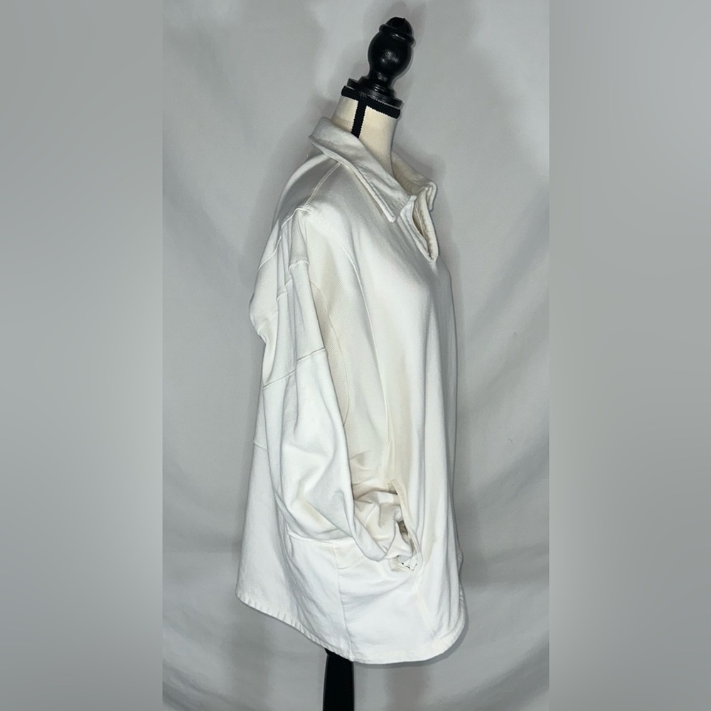 FP Movement Free People White French Terry V-Neck Oversized Polo Sweatshirt Lg - Picture 11 of 15